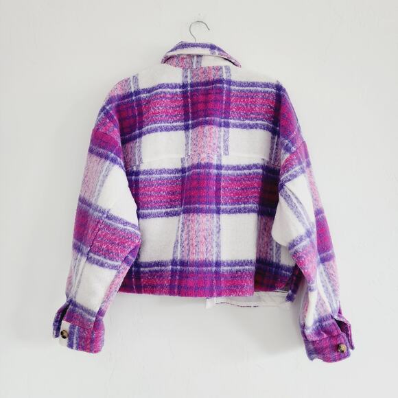 SO Purple White & Pink Flannel Shacket Lapel Collar Button Down Jacket Large - Picture 8 of 9
